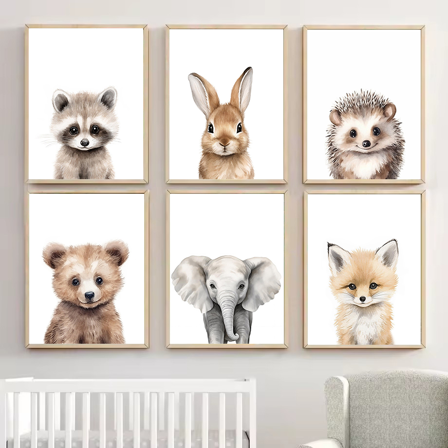 Baby Nursery Posters - 1PC Watercolour Woodland Forest Baby Animals