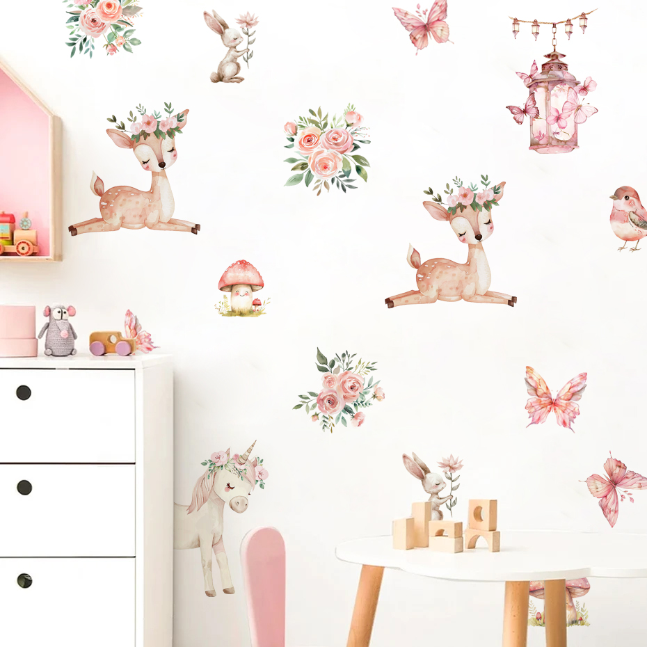 Baby Girl Nursery Quotes - Cartoon Beautiful Deer House Wall Stickers