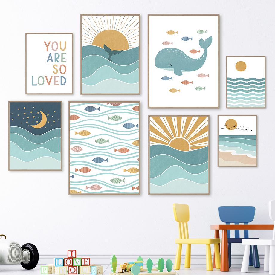 Baby Girl Nursery Quotes - (2D canvas painting) Fish Whale Seagull
