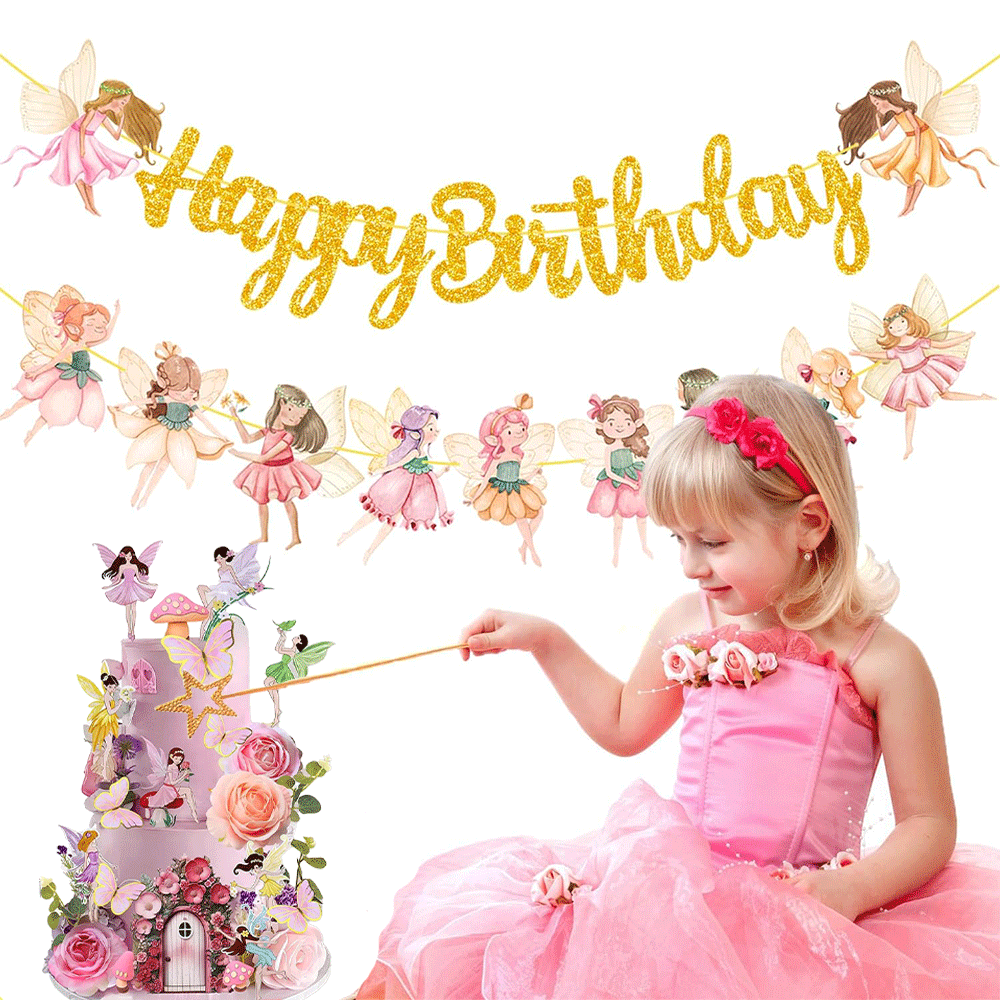 Baby Nursery Hanging Decor - Fairy Cake Decor Birthday Banner Spring