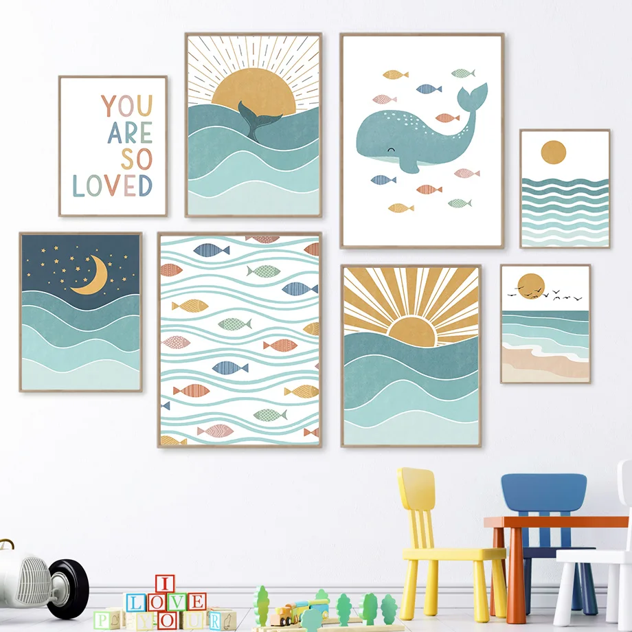 Baby Girl Nursery Quotes - 1pc frameless Fish Whale Seagull Sunrise