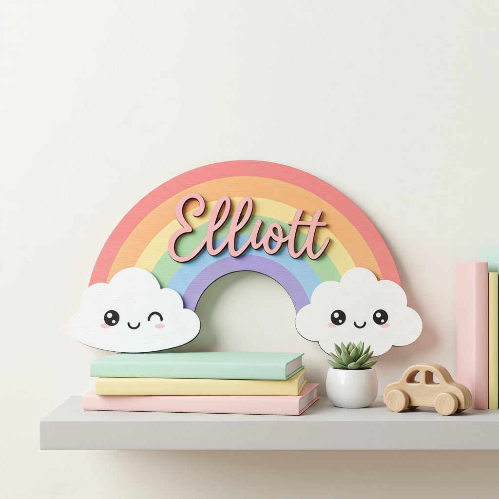 Baby Nursery In - 1Pc Custom Cute Smiley Clouds Wooden