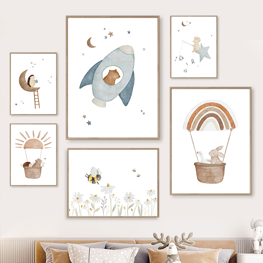 Baby Nursery Posters - Cartoon Animals Nursery Wall Art Mural