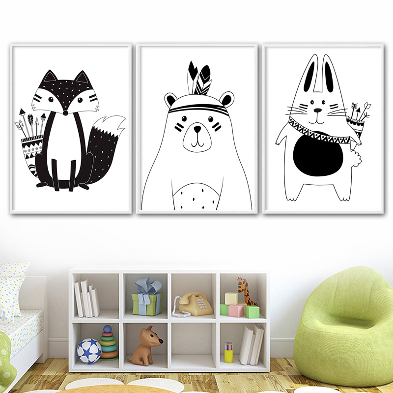 Black White Cartoon Bear Rabbi - Baby Nursery Name Wall Art recension och pris