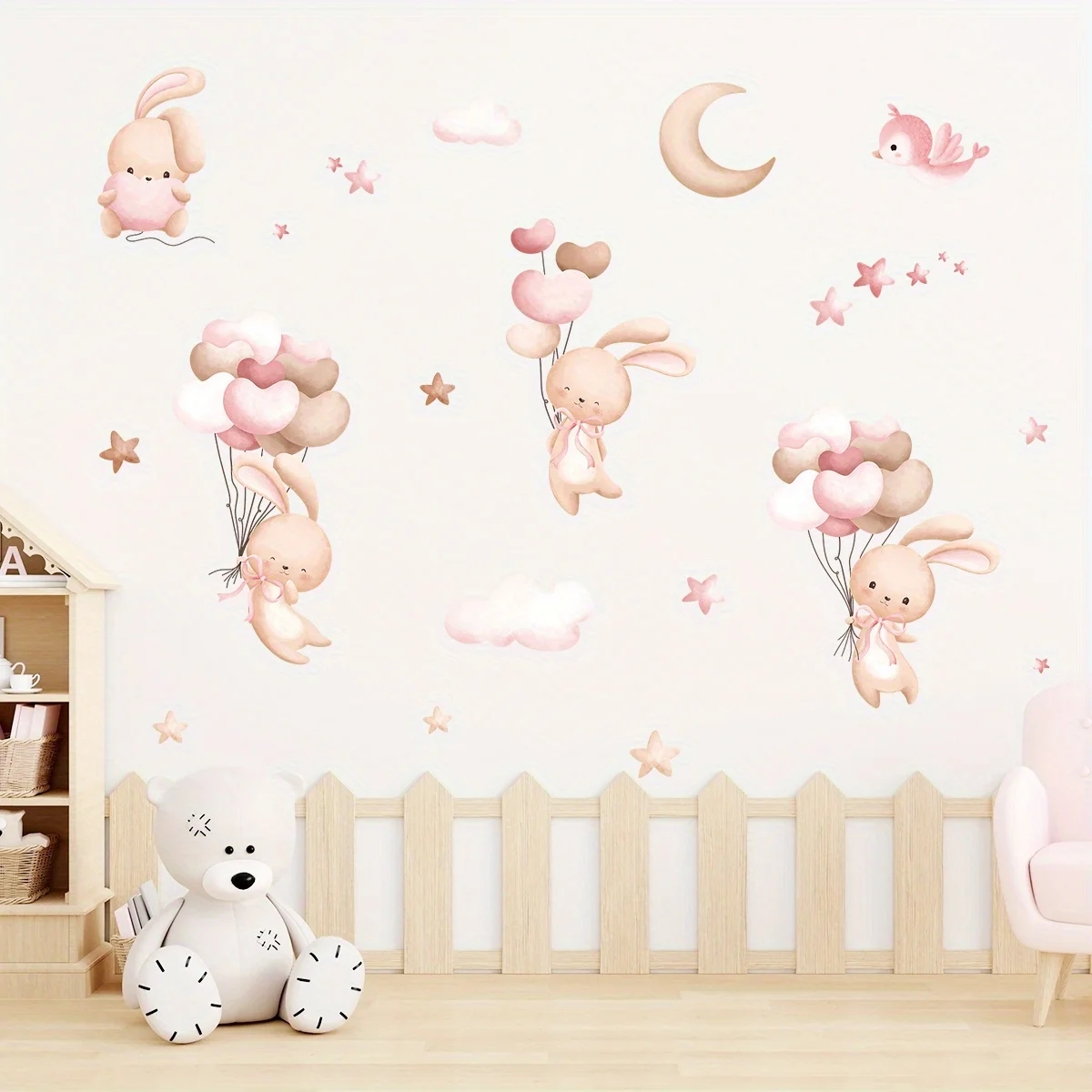Cute Rabbit Balloon Wall Stick - Baby Girl Nursery Quotes recension och pris