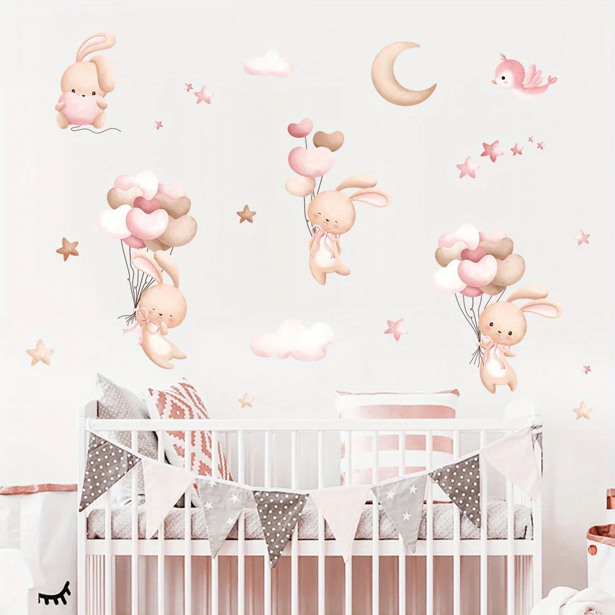 Cute Rabbit Balloon Wall Stick - Baby Girl Nursery Quotes recension och pris