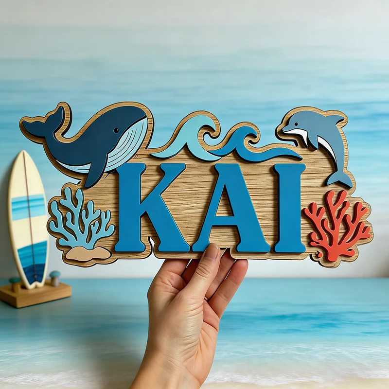 Ocean Whale Dolphin Themed Cus - Baby Nursery Name Wall Art recension och pris