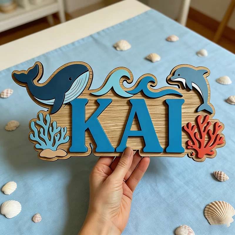 Ocean Whale Dolphin Themed Cus - Baby Nursery Name Wall Art recension och pris