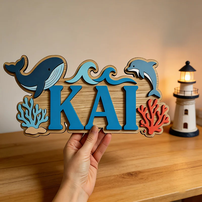 Ocean Whale Dolphin Themed Cus - Baby Nursery Name Wall Art recension och pris