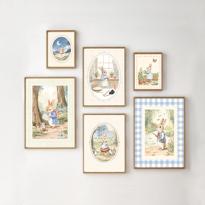 Vintage Boho Blue Plaid Rabbit - Baby Nursery Posters recension och pris