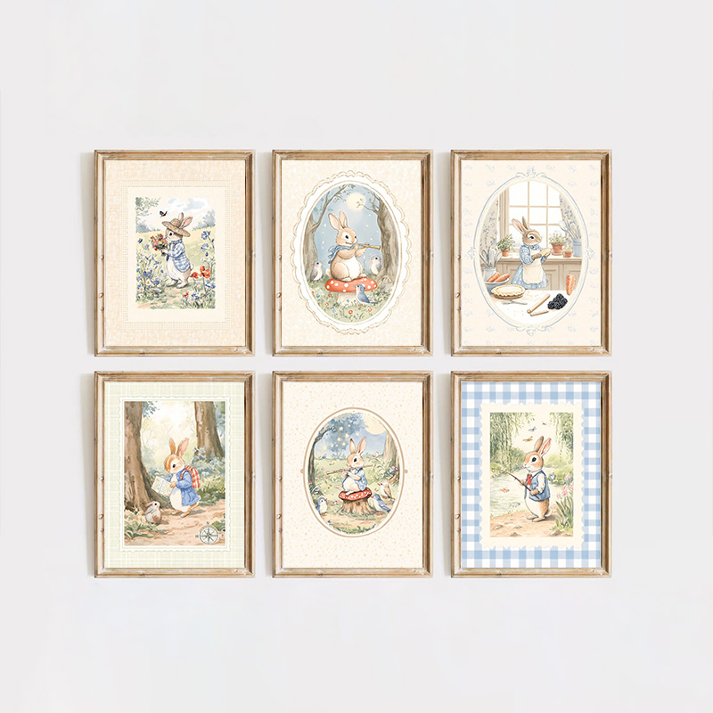 Vintage Boho Blue Plaid Rabbit - Baby Nursery Posters recension och pris