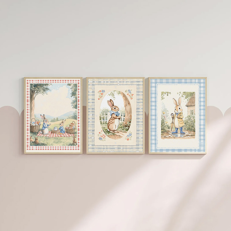 Vintage Boho Blue Plaid Rabbit - Baby Nursery Posters recension och pris