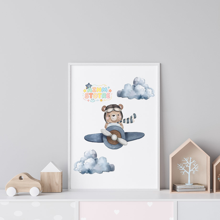 Boho Bear Aircraft Hot Air Bal - Baby Nursery Posters recension och pris