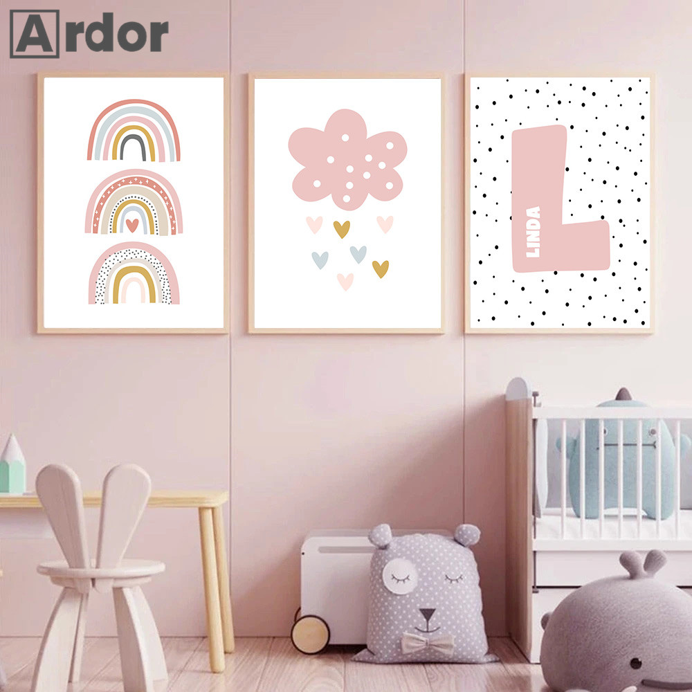 Pink Rainbow Cloud Nursery Pos - Baby Nursery Name Wall Art recension och pris