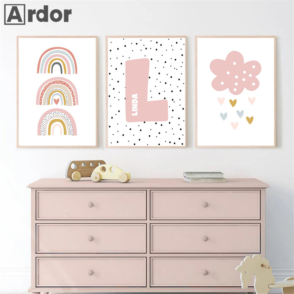 Pink Rainbow Cloud Nursery Pos - Baby Nursery Name Wall Art recension och pris