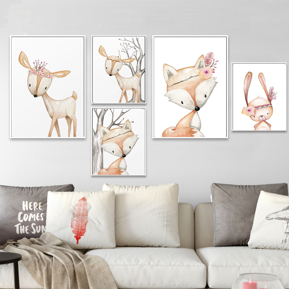 Cartoon Rabbit Poster Fox Deer - Baby Nursery Posters recension och pris