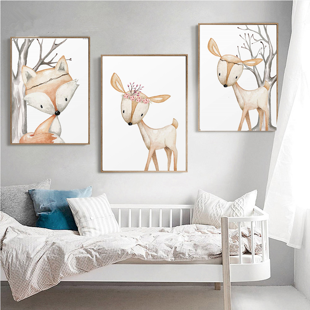 Cartoon Rabbit Poster Fox Deer - Baby Nursery Posters recension och pris