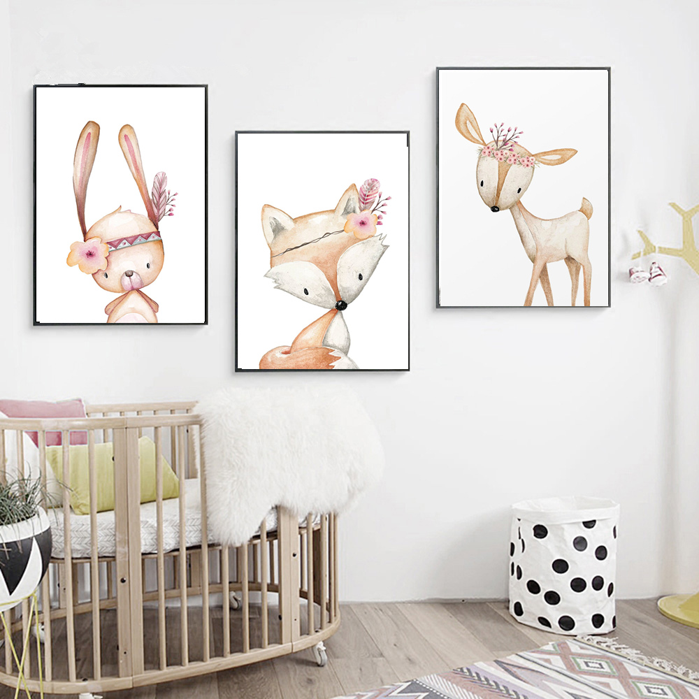 Cartoon Rabbit Poster Fox Deer - Baby Nursery Posters recension och pris
