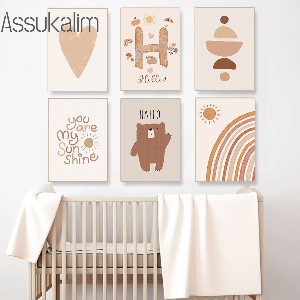 Boho Wall Art Beige Canvas Pos - Baby Nursery Name Wall Art recension och pris