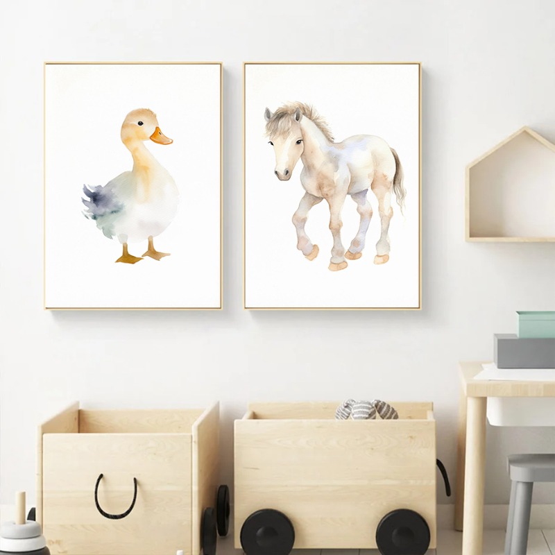 Watercolor Farm Animals Baby H - Baby Nursery Posters recension och pris