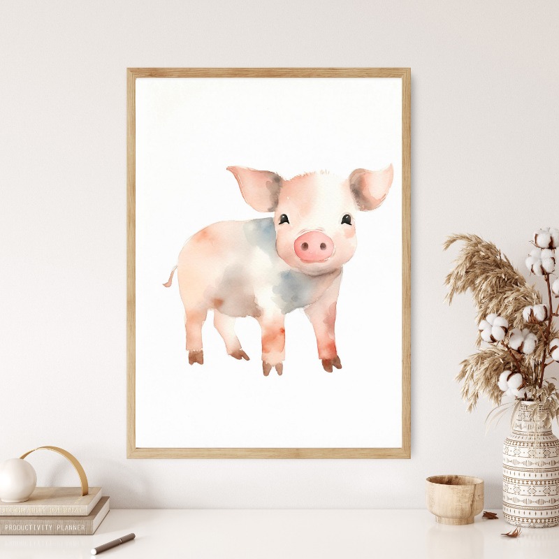 Watercolor Farm Animals Baby H - Baby Nursery Posters recension och pris