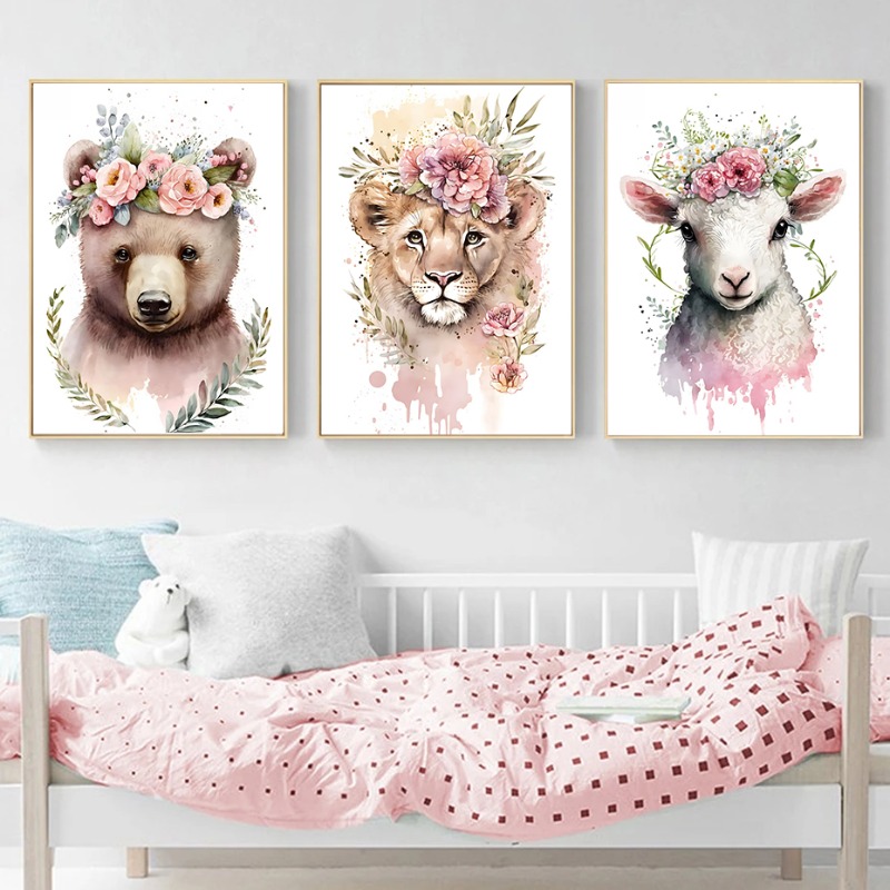Watercolor Cute Baby Animals w - Baby Nursery Posters recension och pris