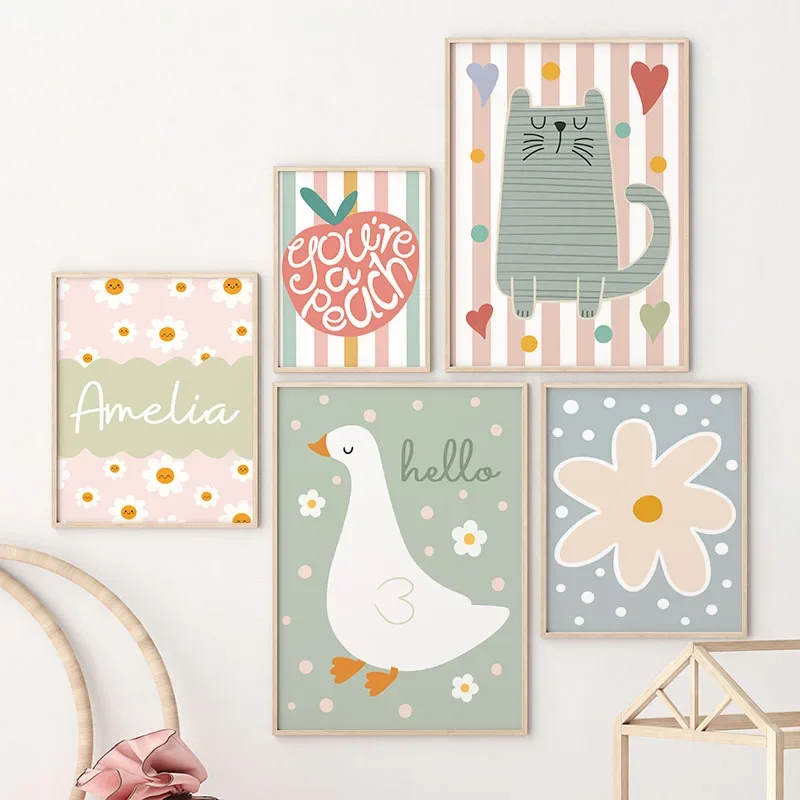 Cartoon Cat Duck Bird Apple Cu - Baby Nursery Name Wall Art recension och pris