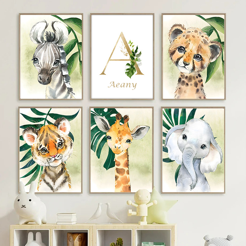 Gold Kids Name Poster Jungle A - Baby Nursery Name Wall Art recension och pris