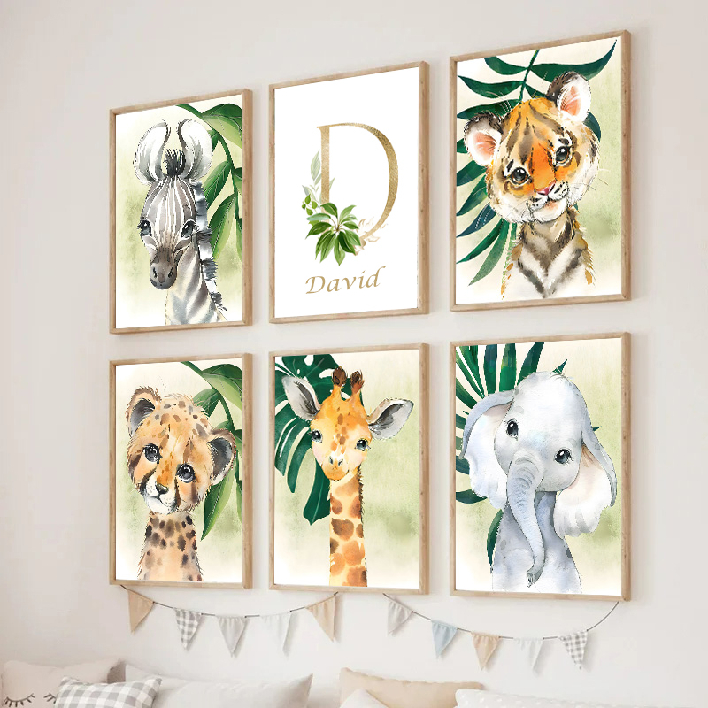 Gold Kids Name Poster Jungle A - Baby Nursery Name Wall Art recension och pris