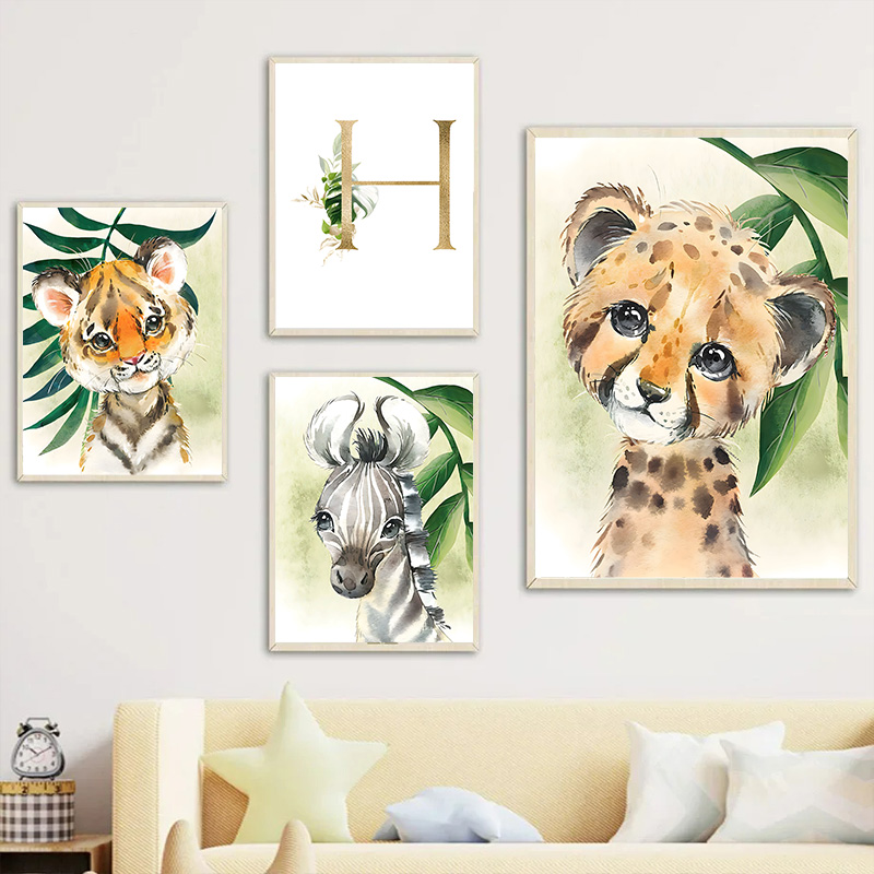 Gold Kids Name Poster Jungle A - Baby Nursery Name Wall Art recension och pris