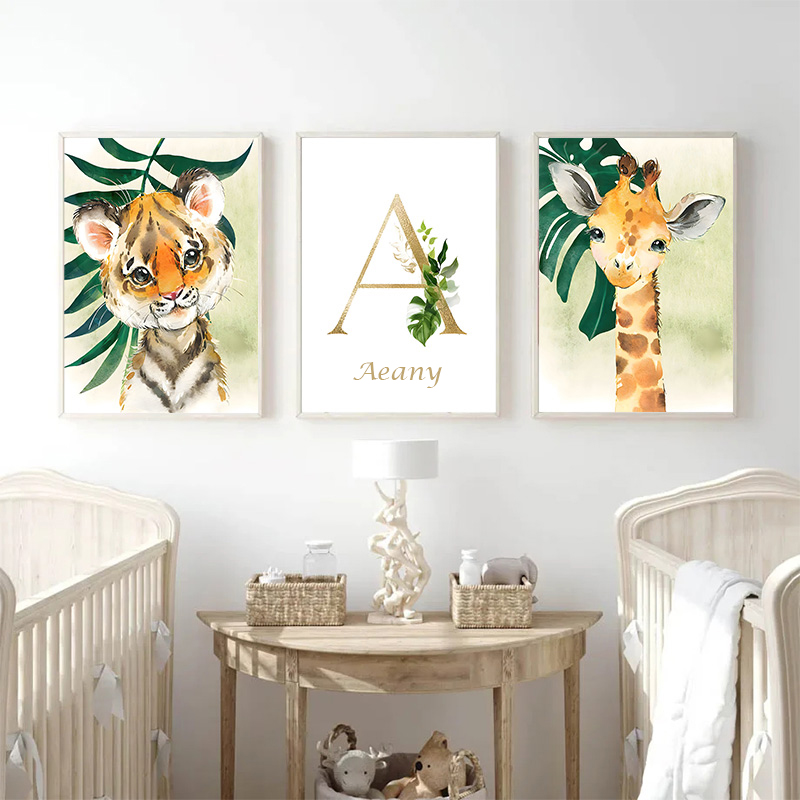 Gold Kids Name Poster Jungle A - Baby Nursery Name Wall Art recension och pris