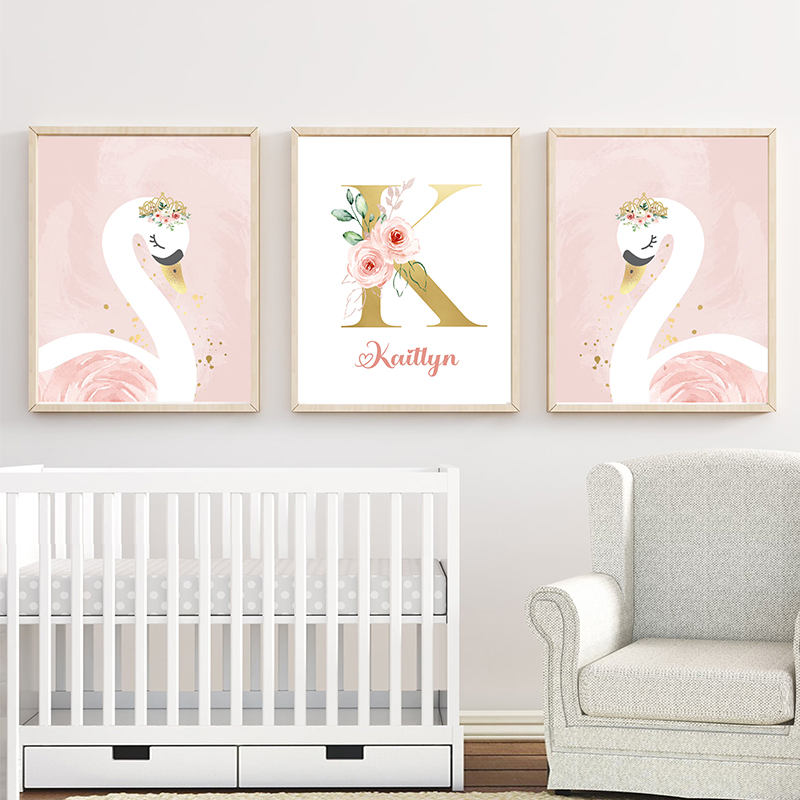 Pink Crown Swan Golden Customi - Baby Nursery Name Wall Art recension och pris