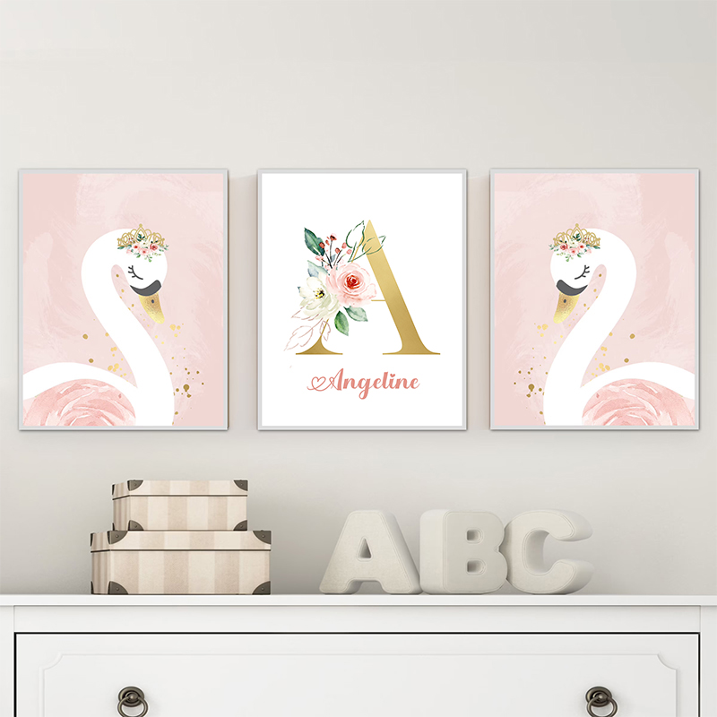 Pink Crown Swan Golden Customi - Baby Nursery Name Wall Art recension och pris