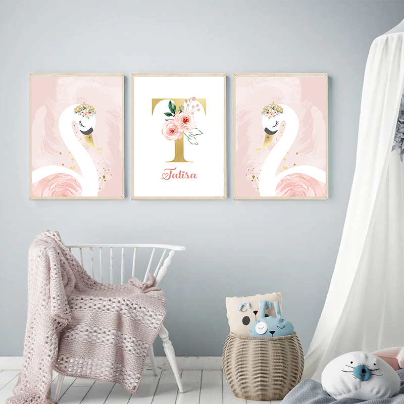 Pink Crown Swan Golden Customi - Baby Nursery Name Wall Art recension och pris