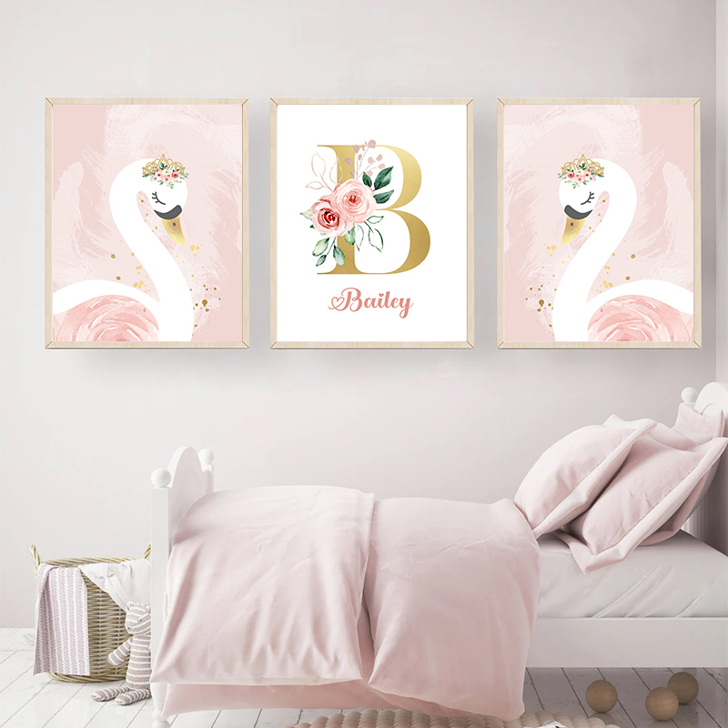 Pink Crown Swan Golden Customi - Baby Nursery Name Wall Art recension och pris