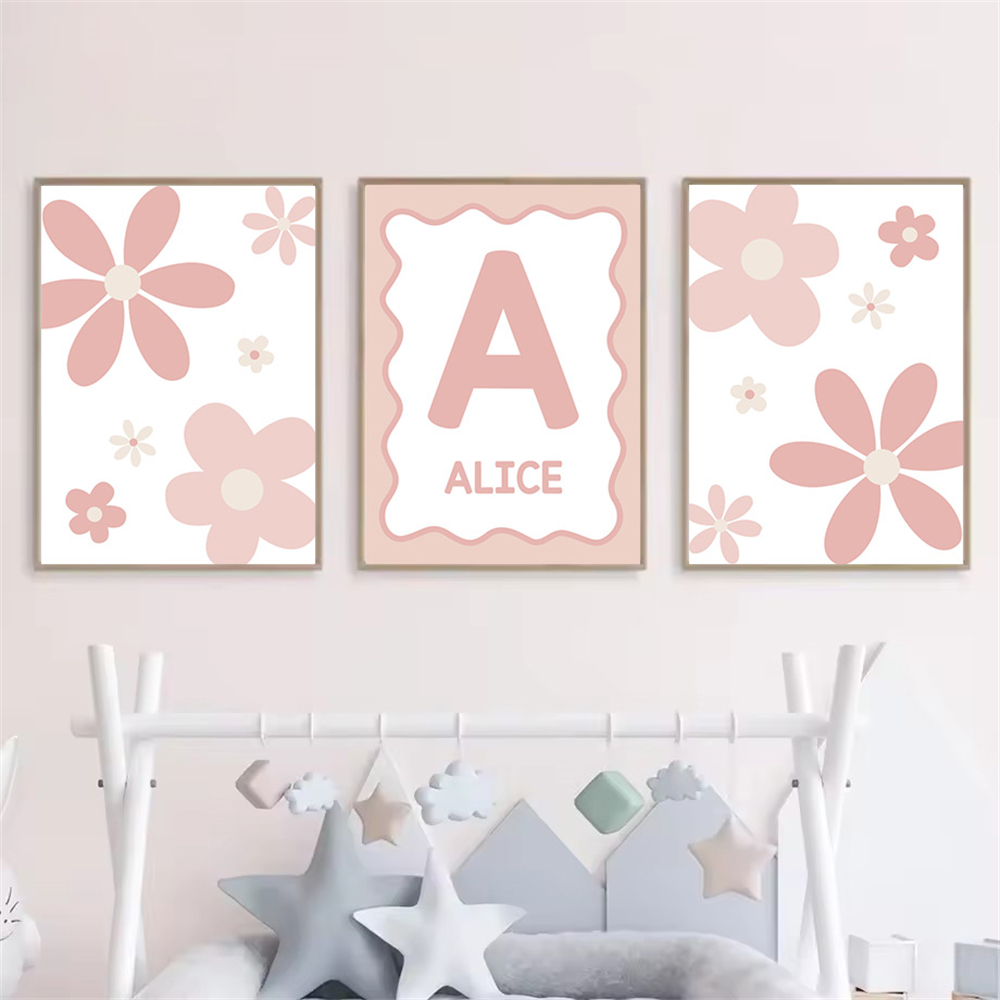 Cartoon Pink Daisy Poster Cust - Baby Nursery Name Wall Art recension och pris