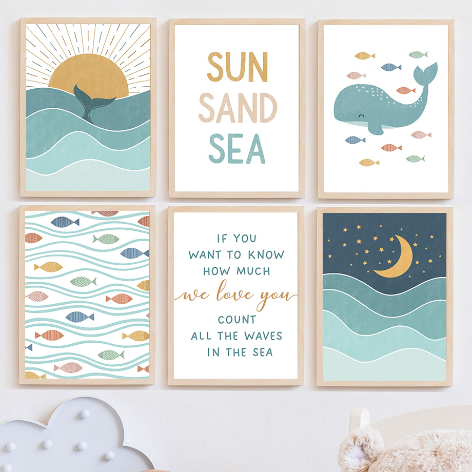 1pc frameless Fish Whale Seagu - Baby Girl Nursery Quotes recension och pris