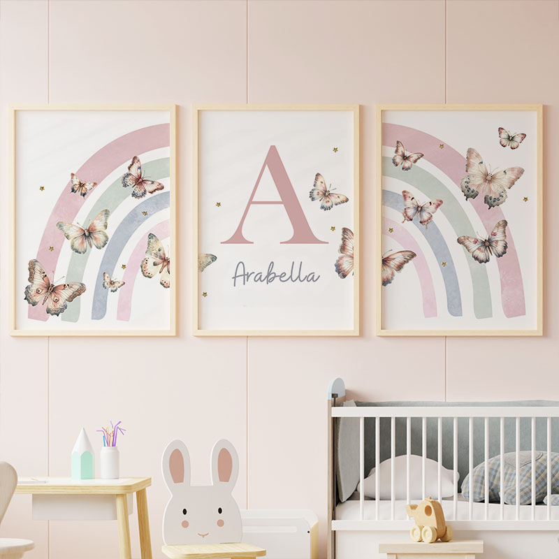 Pink Rainbow Butterfly Custom  - Baby Nursery Name Wall Art recension och pris