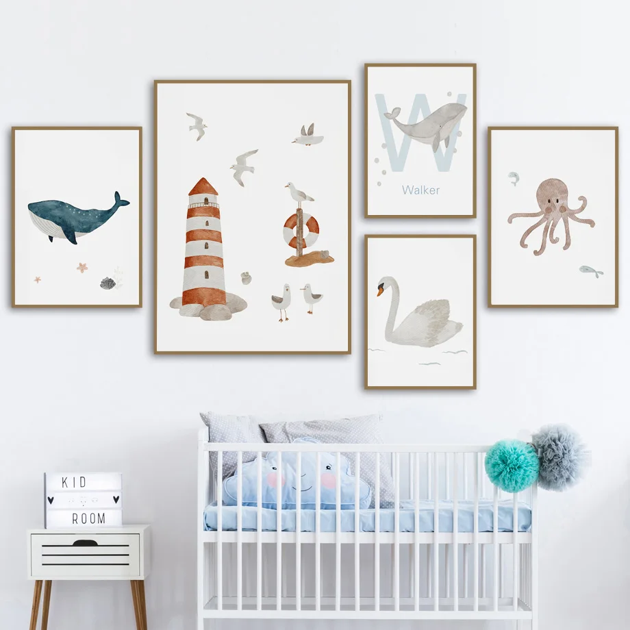 Custom Name Whale Octopus Turt - Baby Nursery Name Wall Art recension och pris